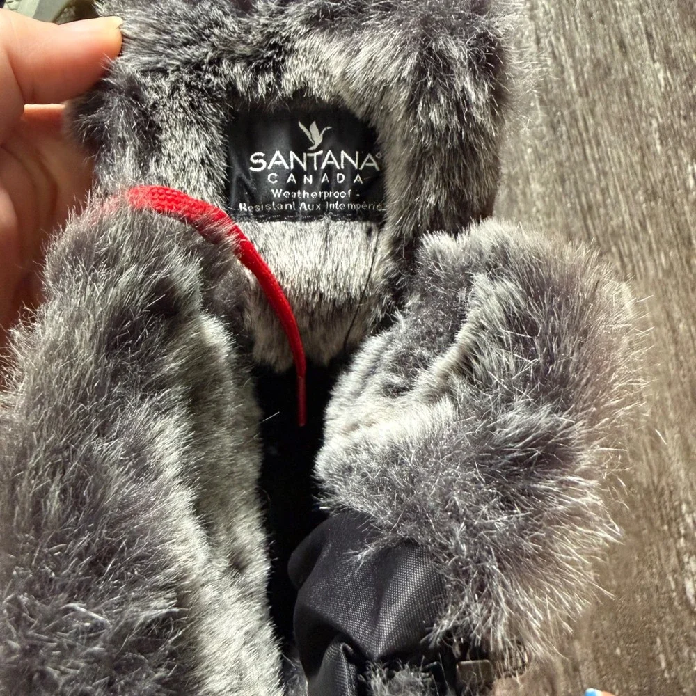 Santana Canada Winter Boots Women 9 Black Red Faux Fur Trim Suede Zipper Mid